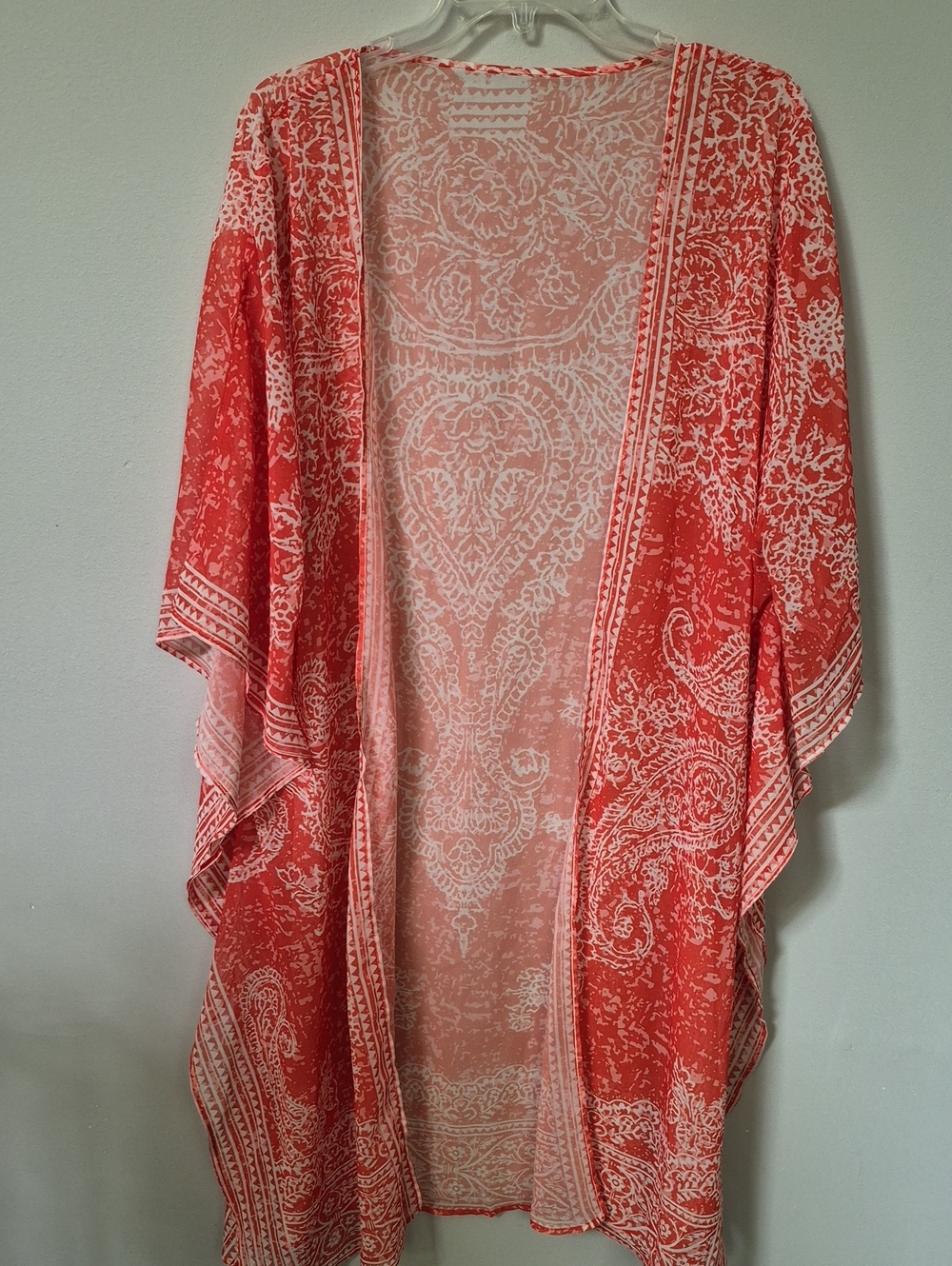 Sheer Kimono Lightweight Orange White Paisley Open-Front Duster Womens 3X Fall